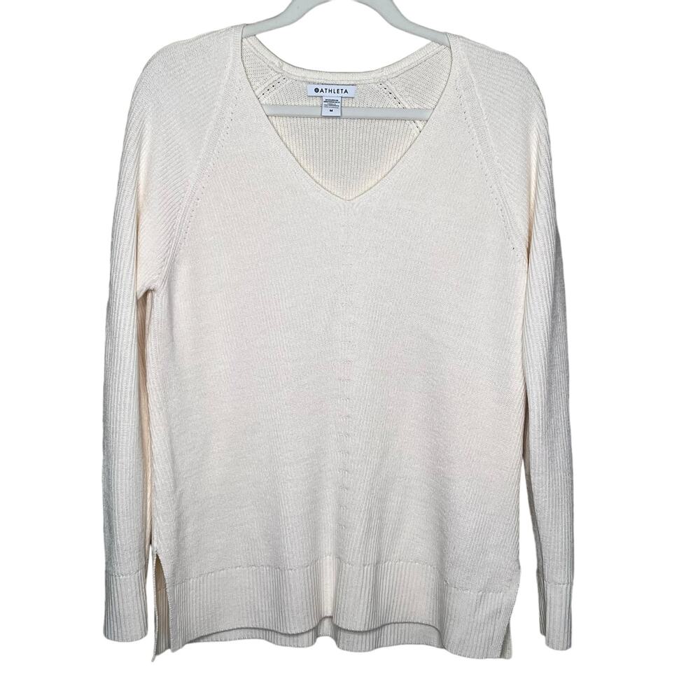 Athleta Hanover V - Neck Sweater white Size Medium Wool Blend